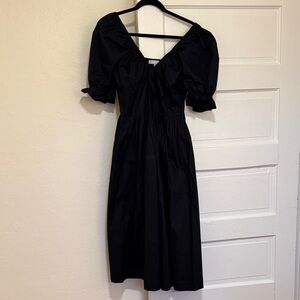Elegant Black Midi Dress with Puff Sleeves